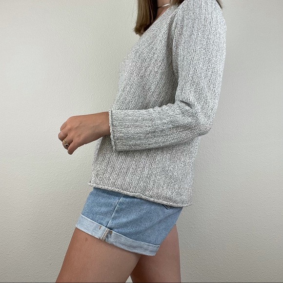 Eileen Fisher gray v neck knit sweater - Picture 7 of 9